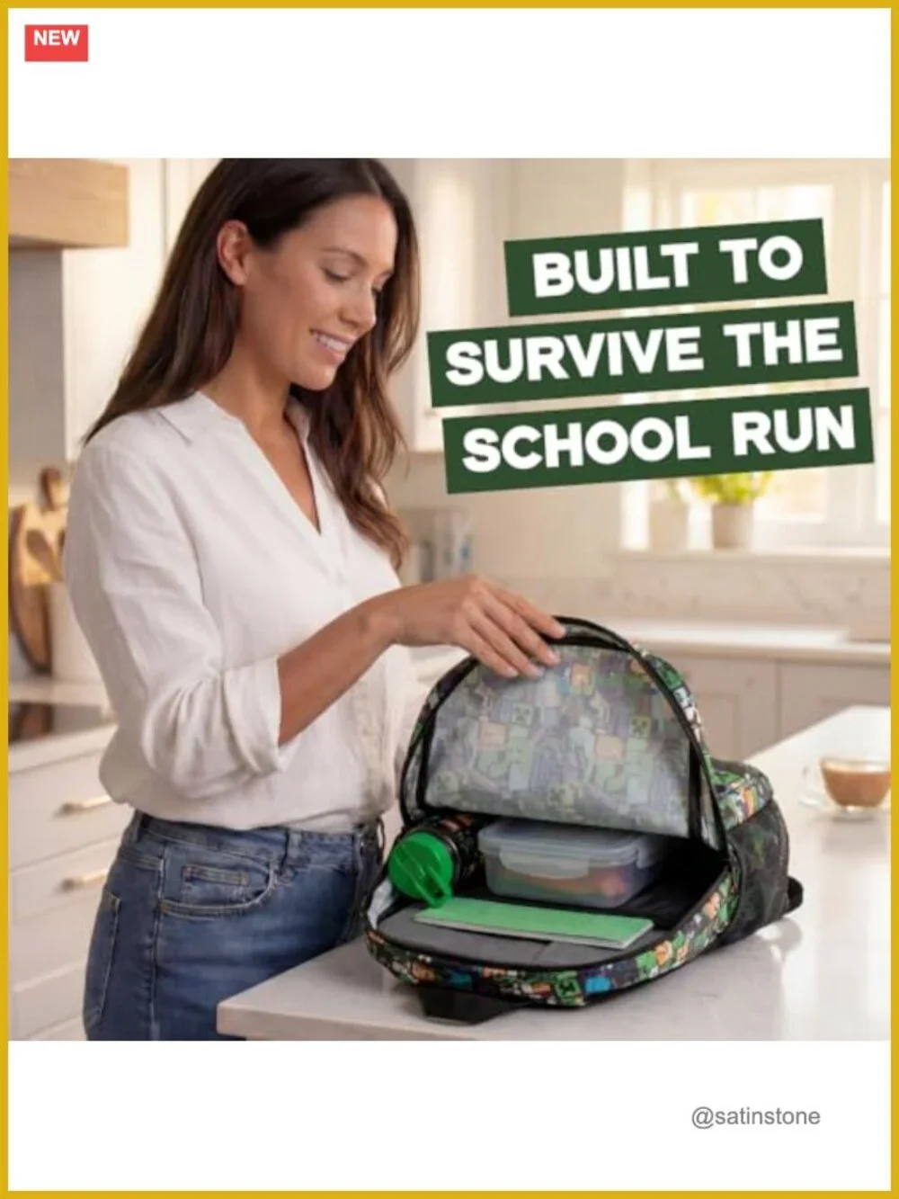 Minecraft Steve & Creeper Graphic Print Zip-Up Backpack for School Kids
